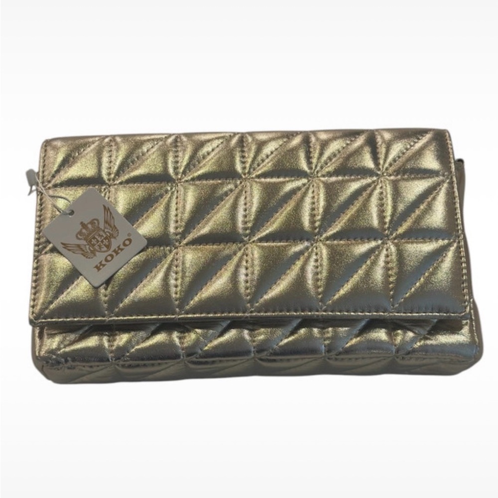 NWT KOKO Metallic Gold Quilted Clutch